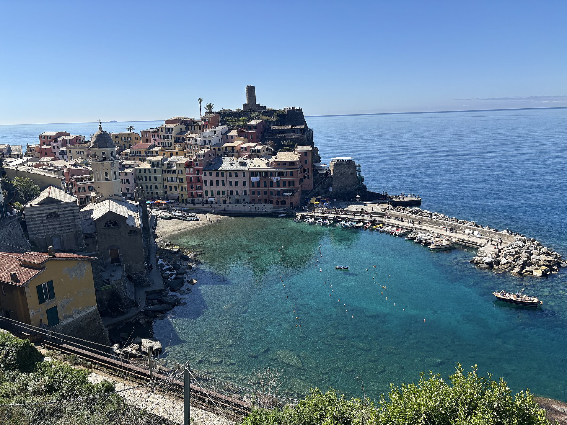 Vernazza's colorful waterfront, small harbor and terraced headland beside the Ligurian Sea