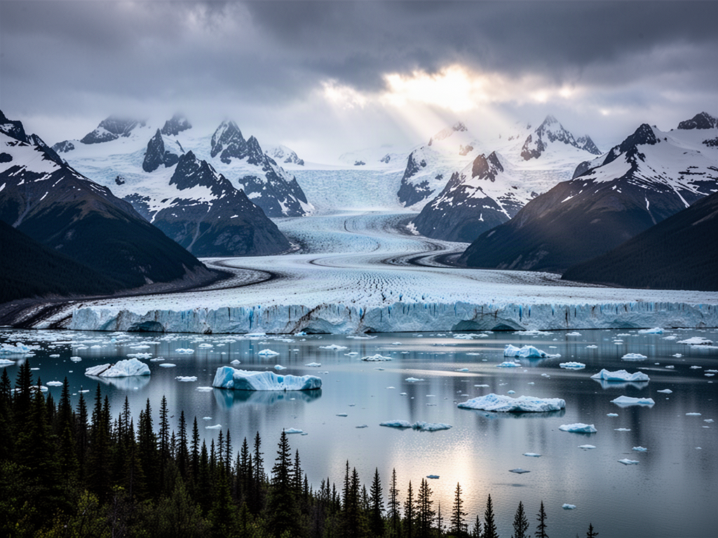Glacier and mountains representing Alaska