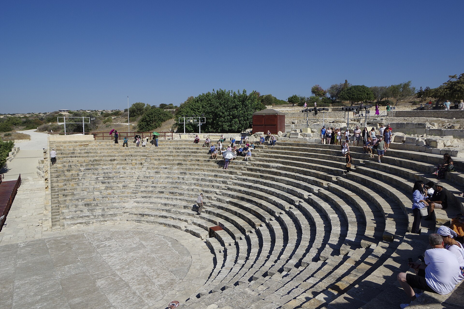 Restored stone theatre and Mediterranean coast at the archaeological site of Kourion near Limassol