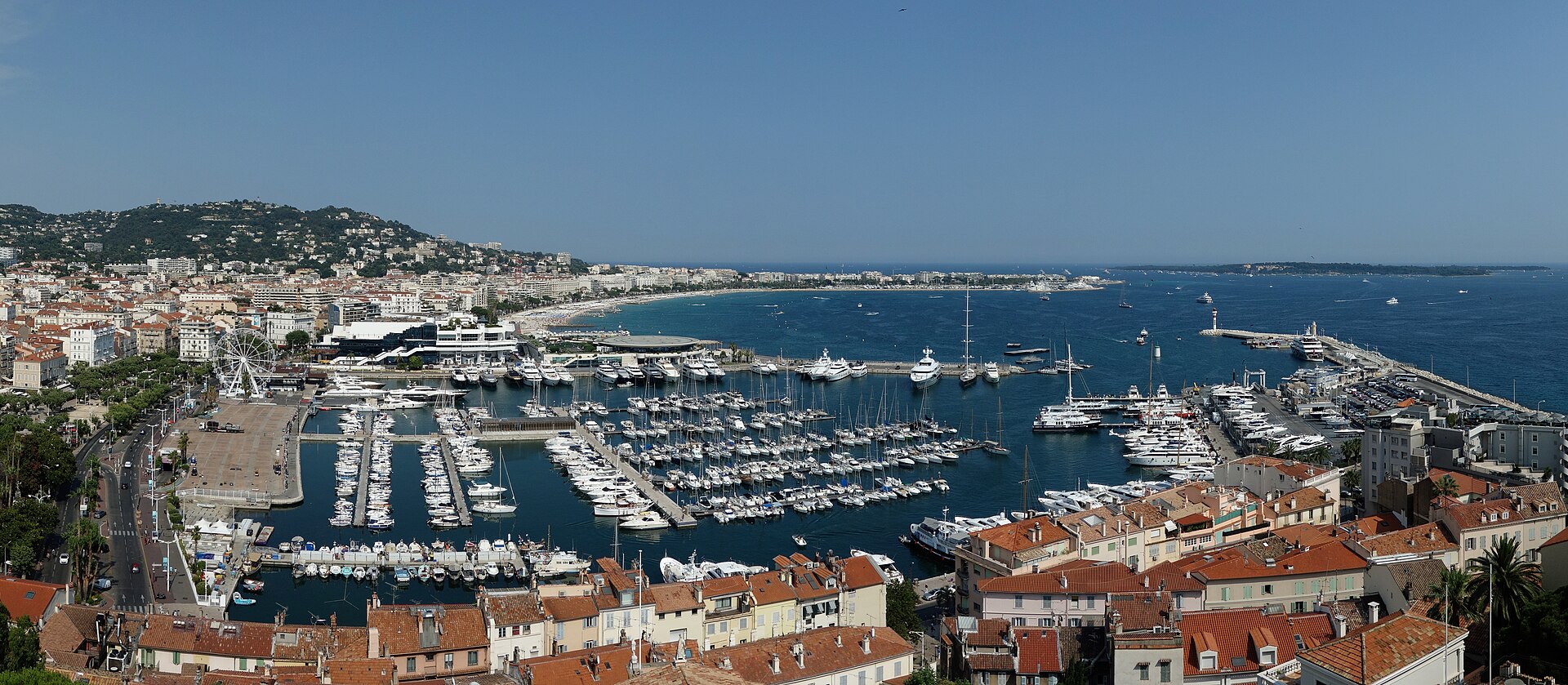 Cannes Vieux-Port, marina and bay viewed from Le Suquet with the Croisette and Lérins Islands beyond